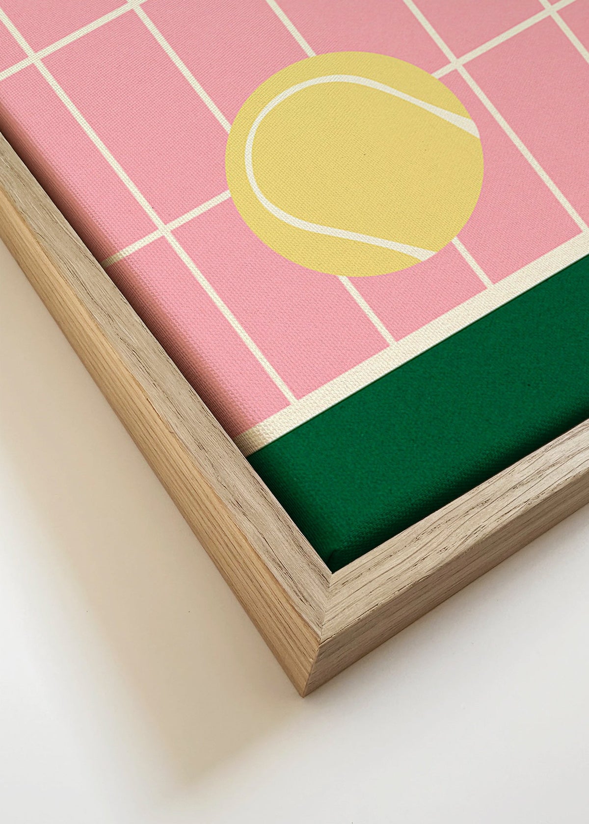 Tenniskonst med gula bollar på rosa rutnät – Canvas detail