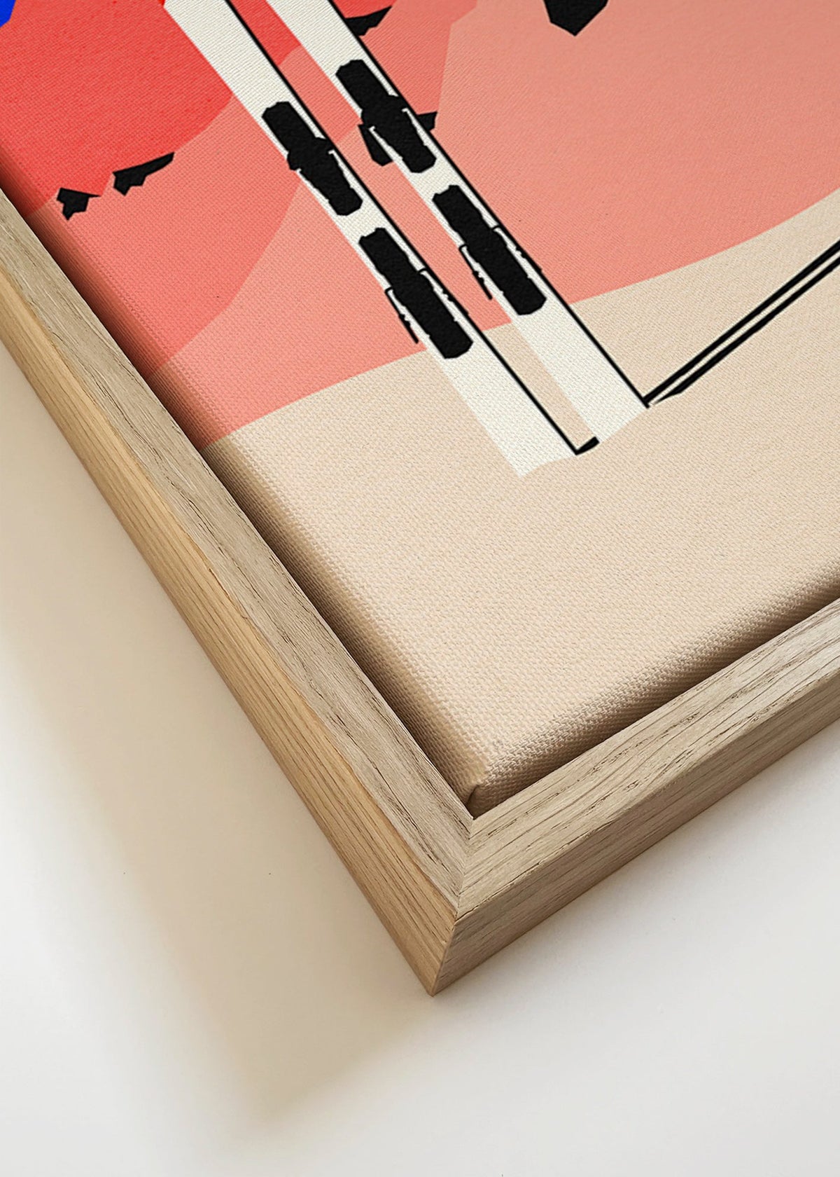 Sportkonst med skidor framför geometriskt bergslandskap – Canvas detail