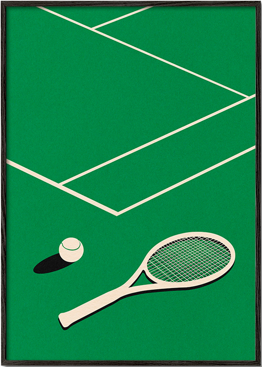 Sportkonst: racket och boll på bana – Black Frame