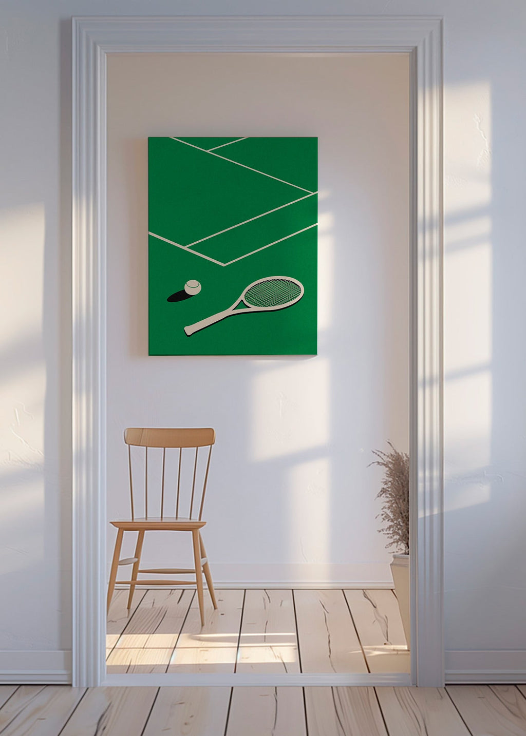 Sportkonst: racket och boll på bana – Canvas