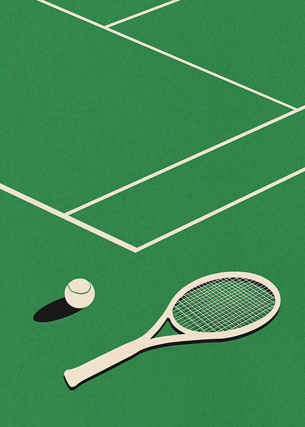 Sportkonst: racket och boll på bana