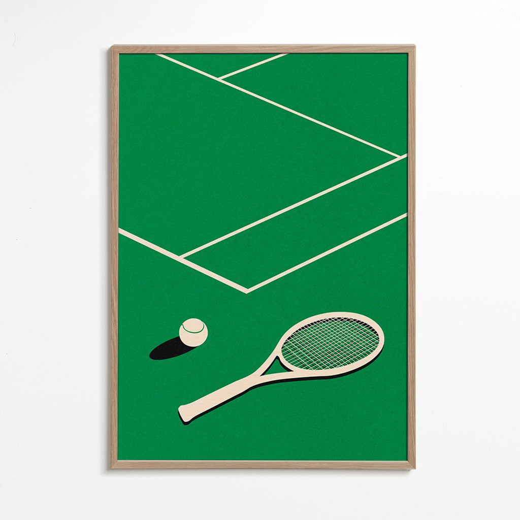 Sportkonst: racket och boll på bana – Oak Frame