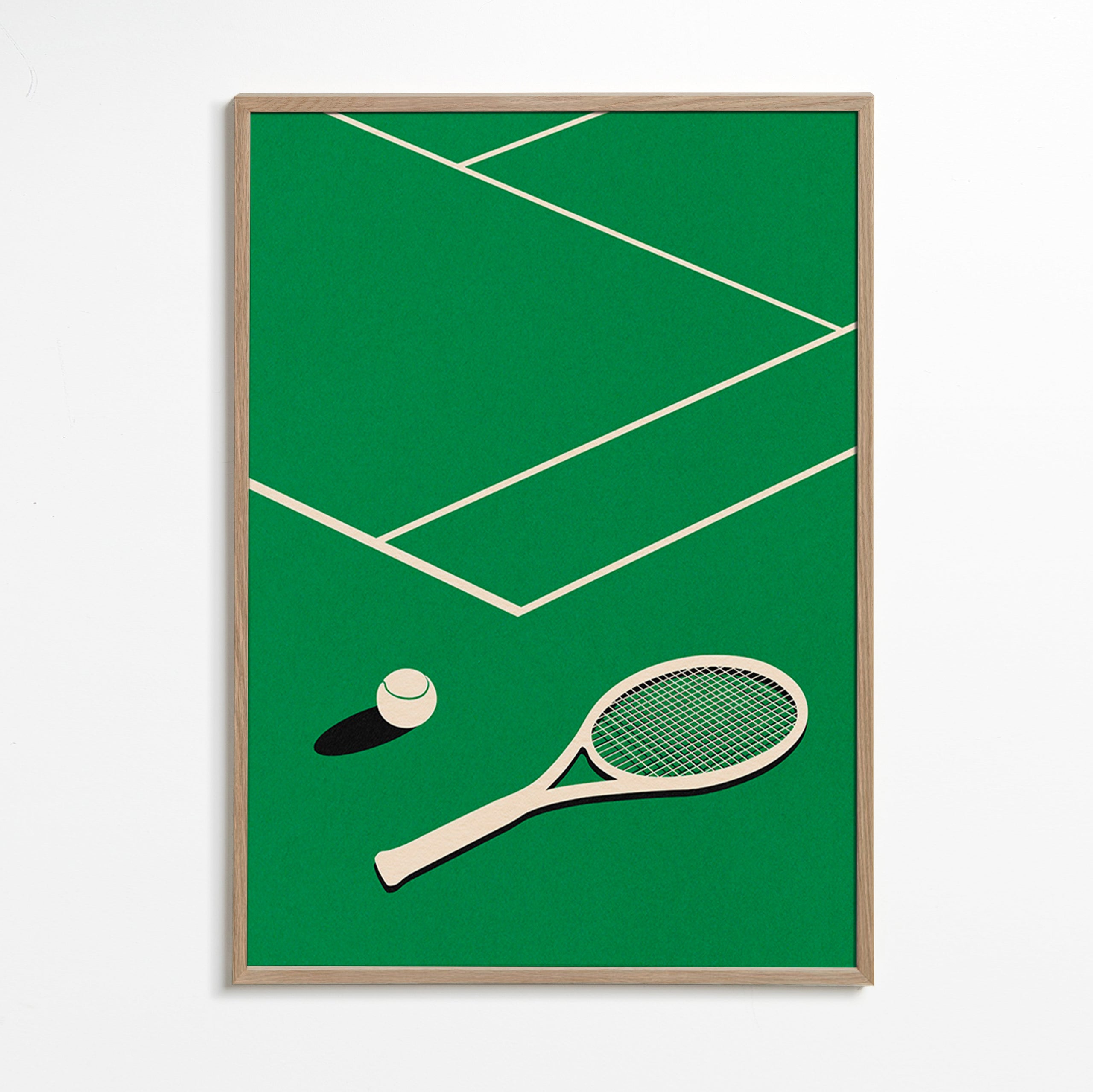 Sportkonst: racket och boll på bana – Oak Frame