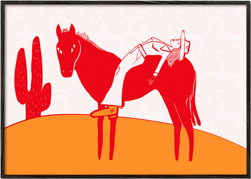 Poster cowgirl vilar på röd häst – Black Frame