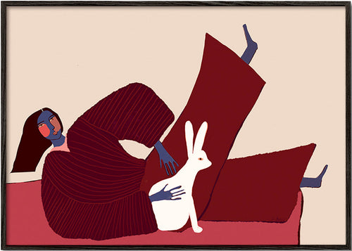 Illustration av liggande figur med kanin – Black Frame