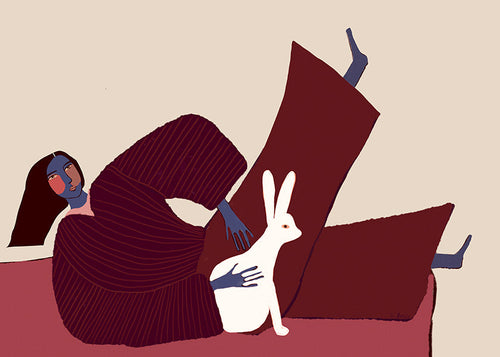 Illustration av liggande figur med kanin
