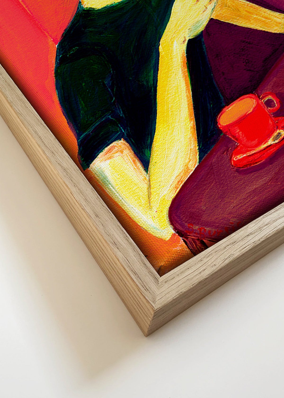 Illustration av kvinna som röker med röd kopp – Canvas detail