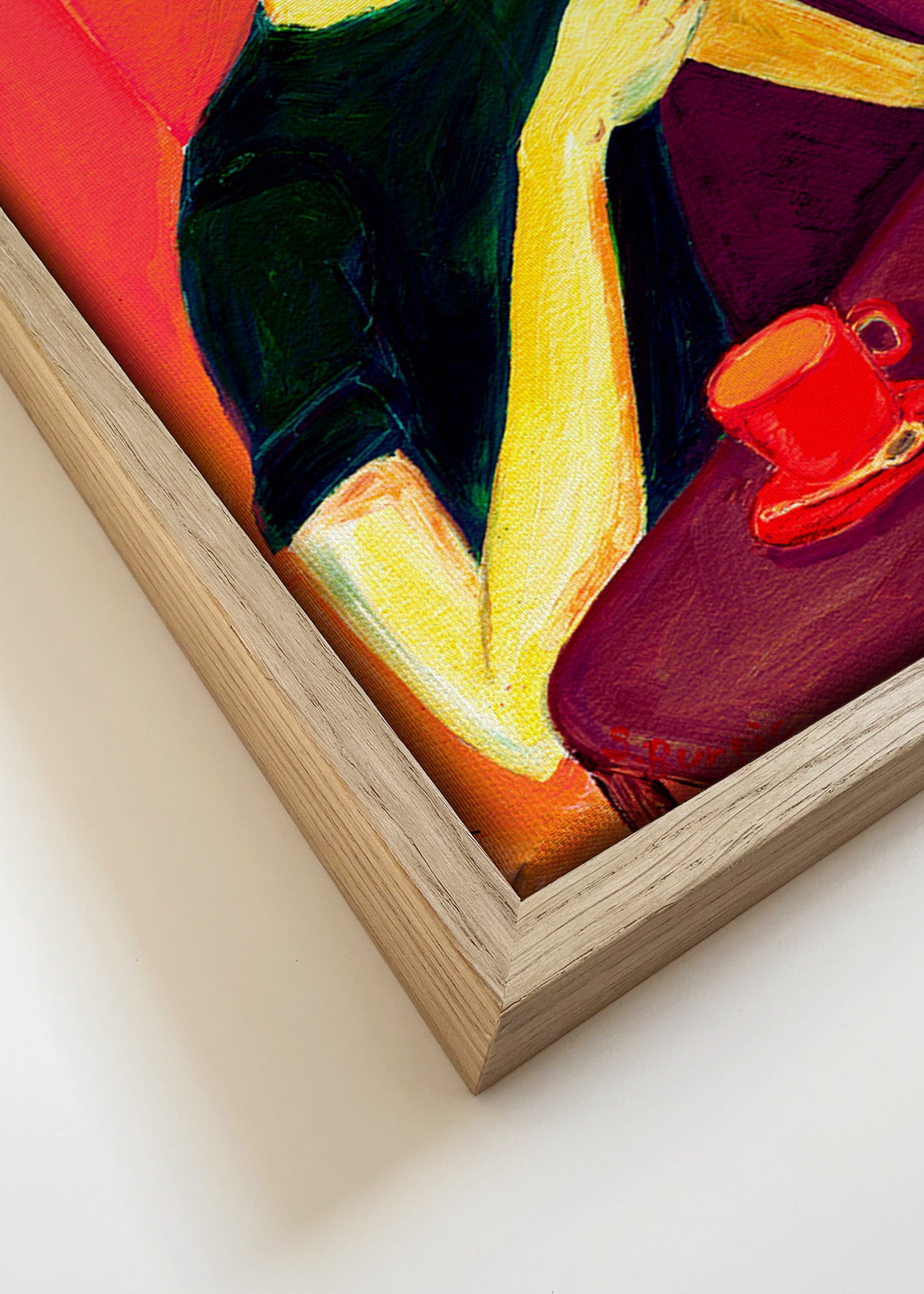 Illustration av kvinna som röker med röd kopp – Canvas detail