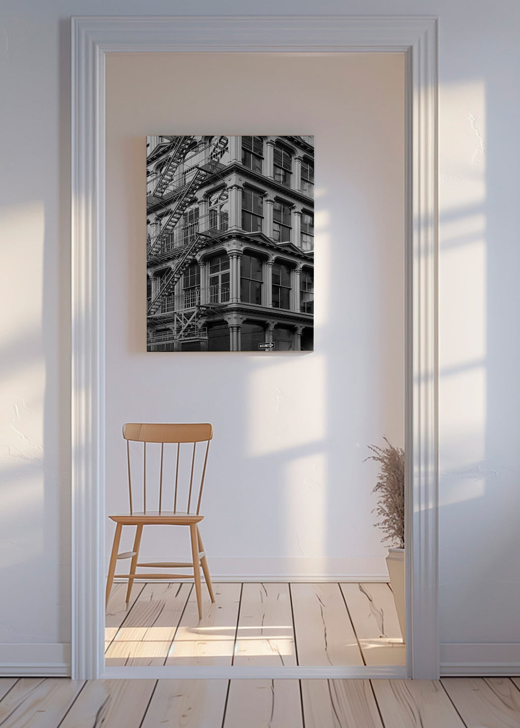 Fotografi av stadshörn med brandstege – Canvas