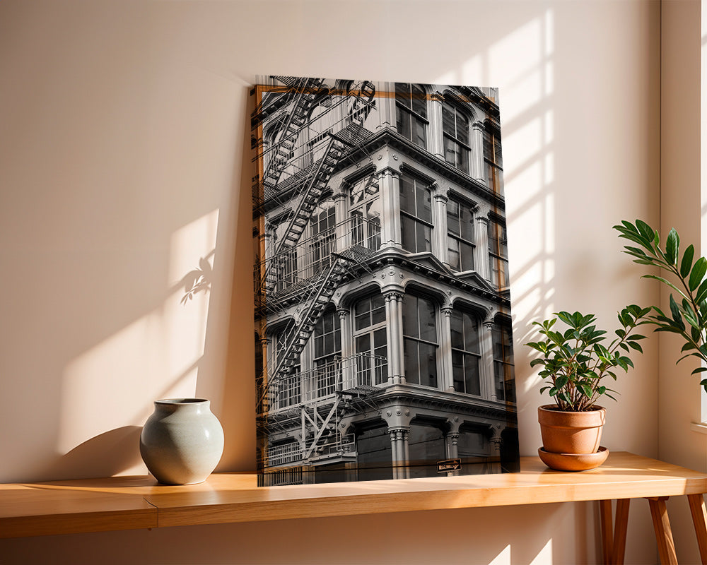 Fotografi av stadshörn med brandstege – Product3
