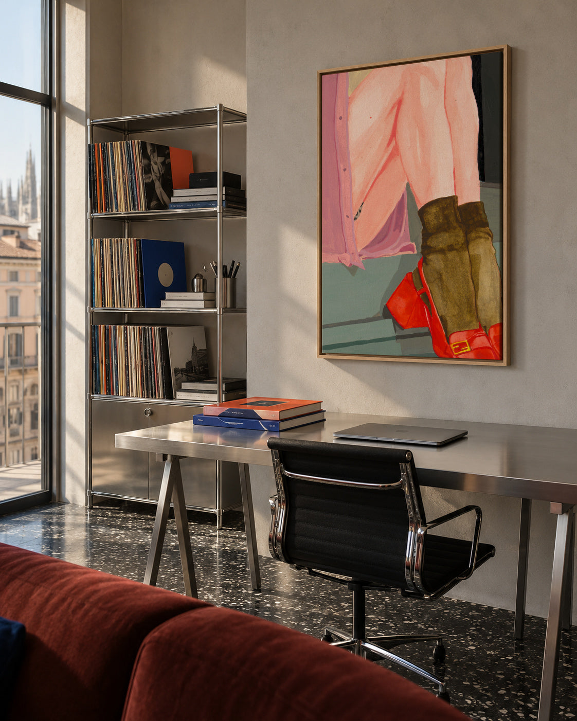 The Waiting Girl - Framed canvas in an interior
