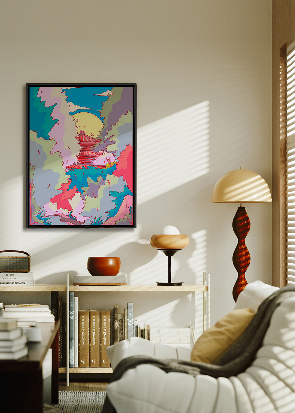 Illustration av japanskt tempel i livfulla färger – Canvas2