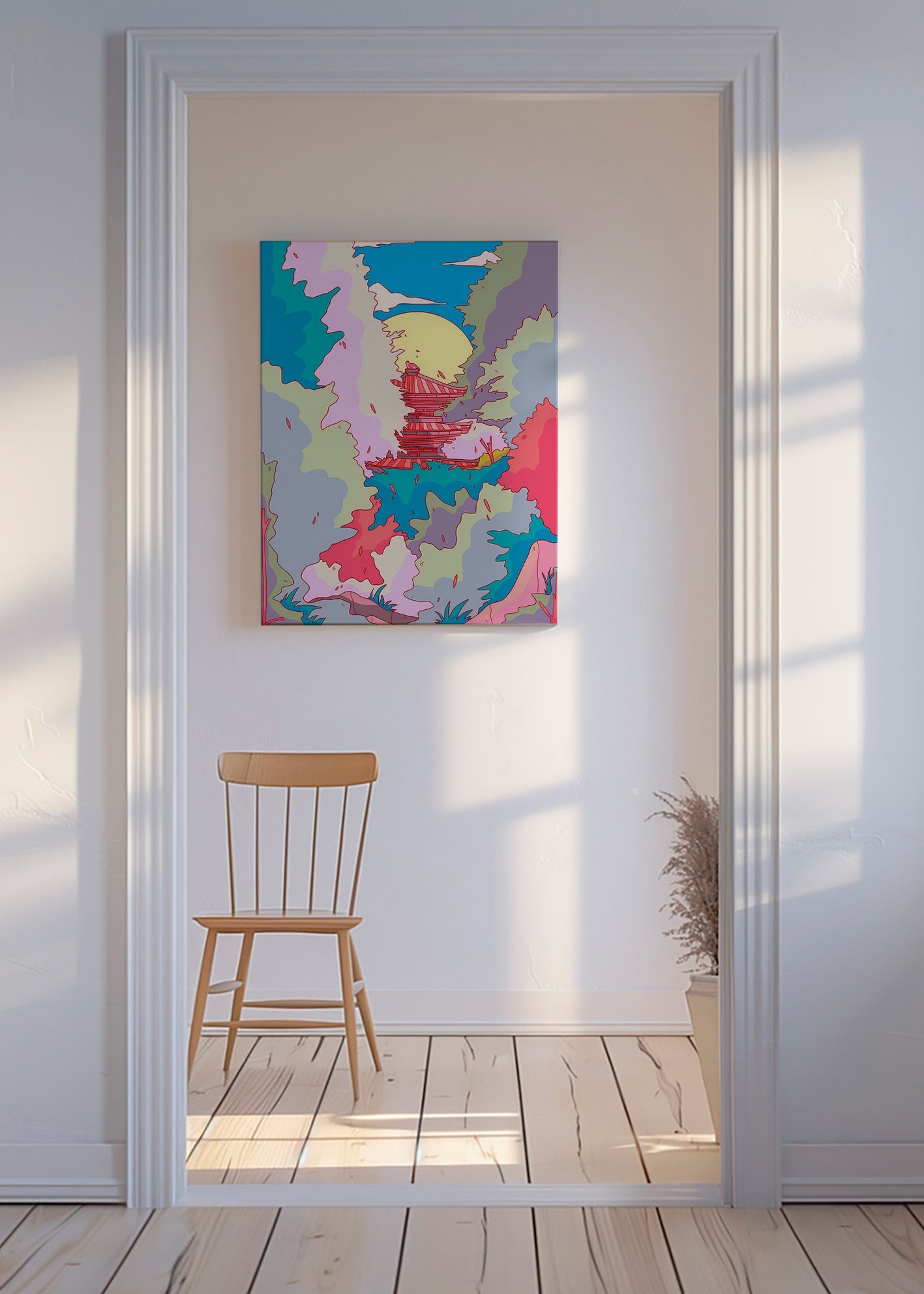 Illustration av japanskt tempel i livfulla färger – Canvas