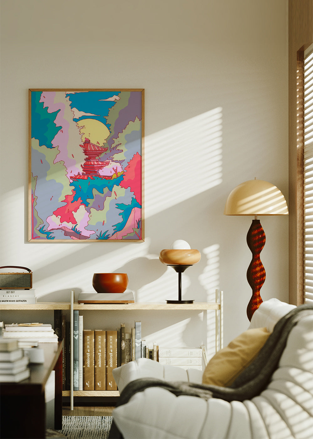 Illustration av japanskt tempel i livfulla färger – Product1
