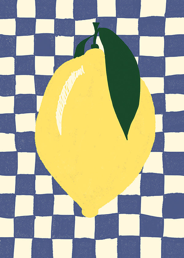 Kökskonst: citronillustration på rutigt mönster