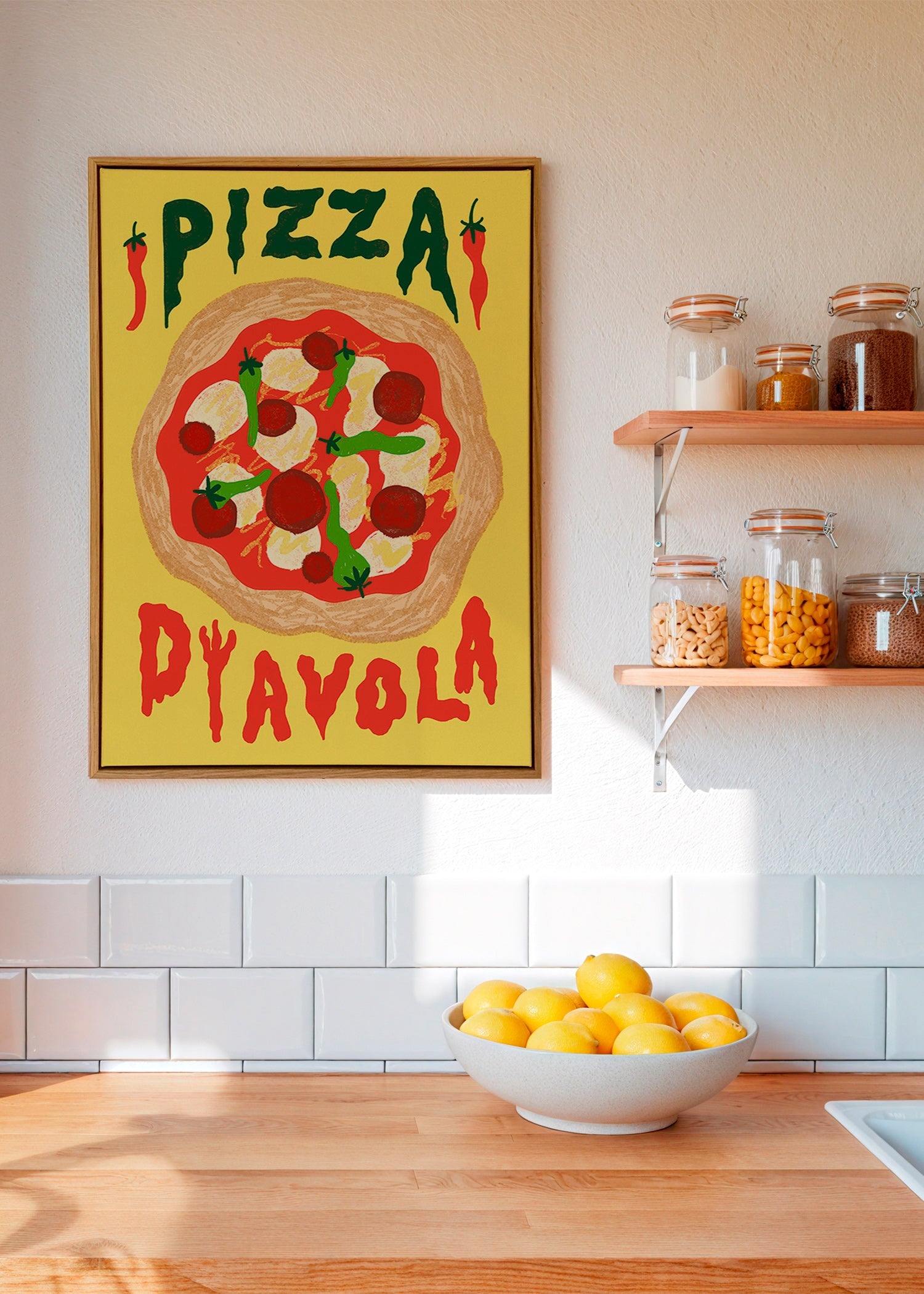 Kökskonst: Pizza Diavola illustration – Canvas1