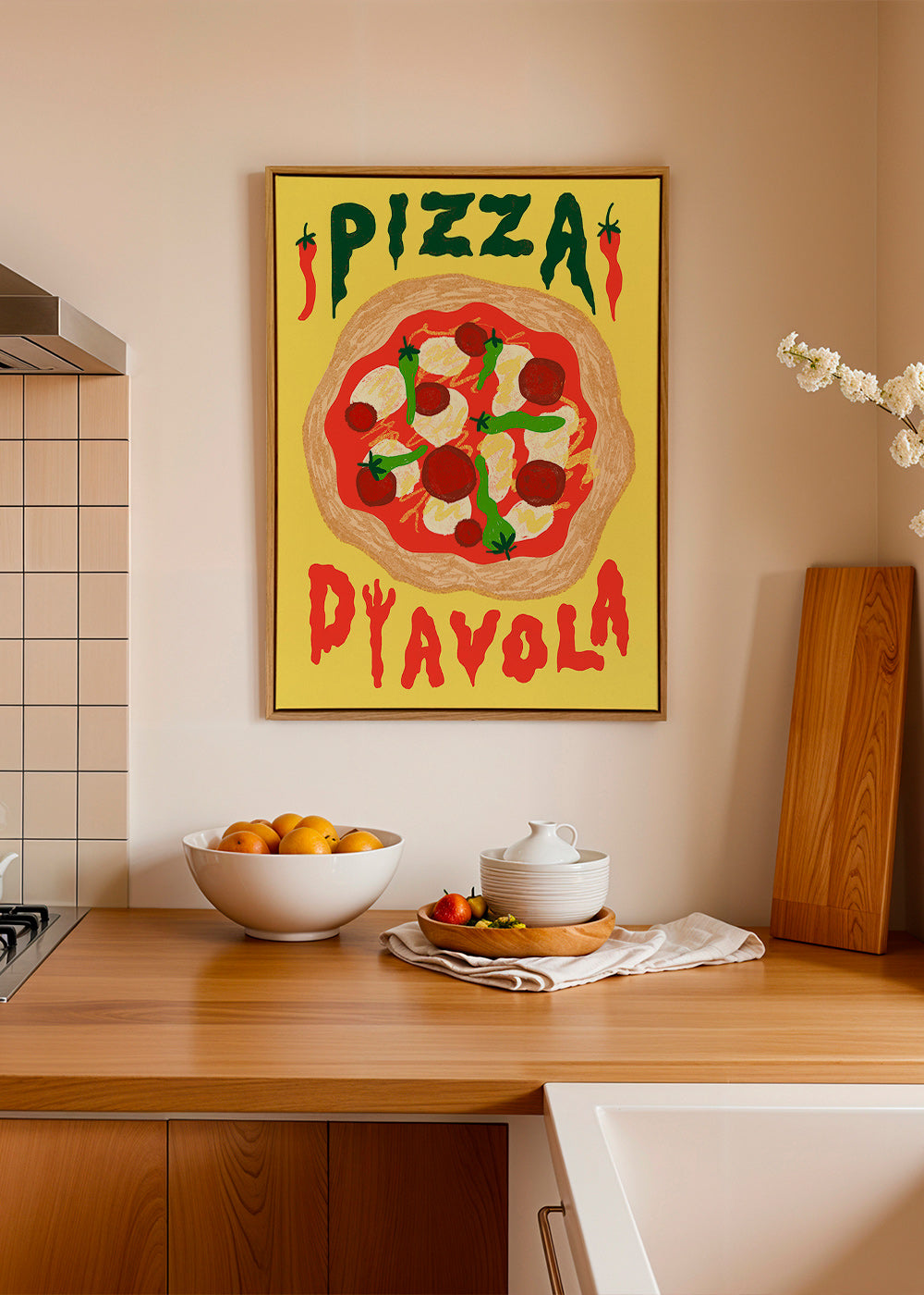 Kökskonst: Pizza Diavola illustration – Canvas2