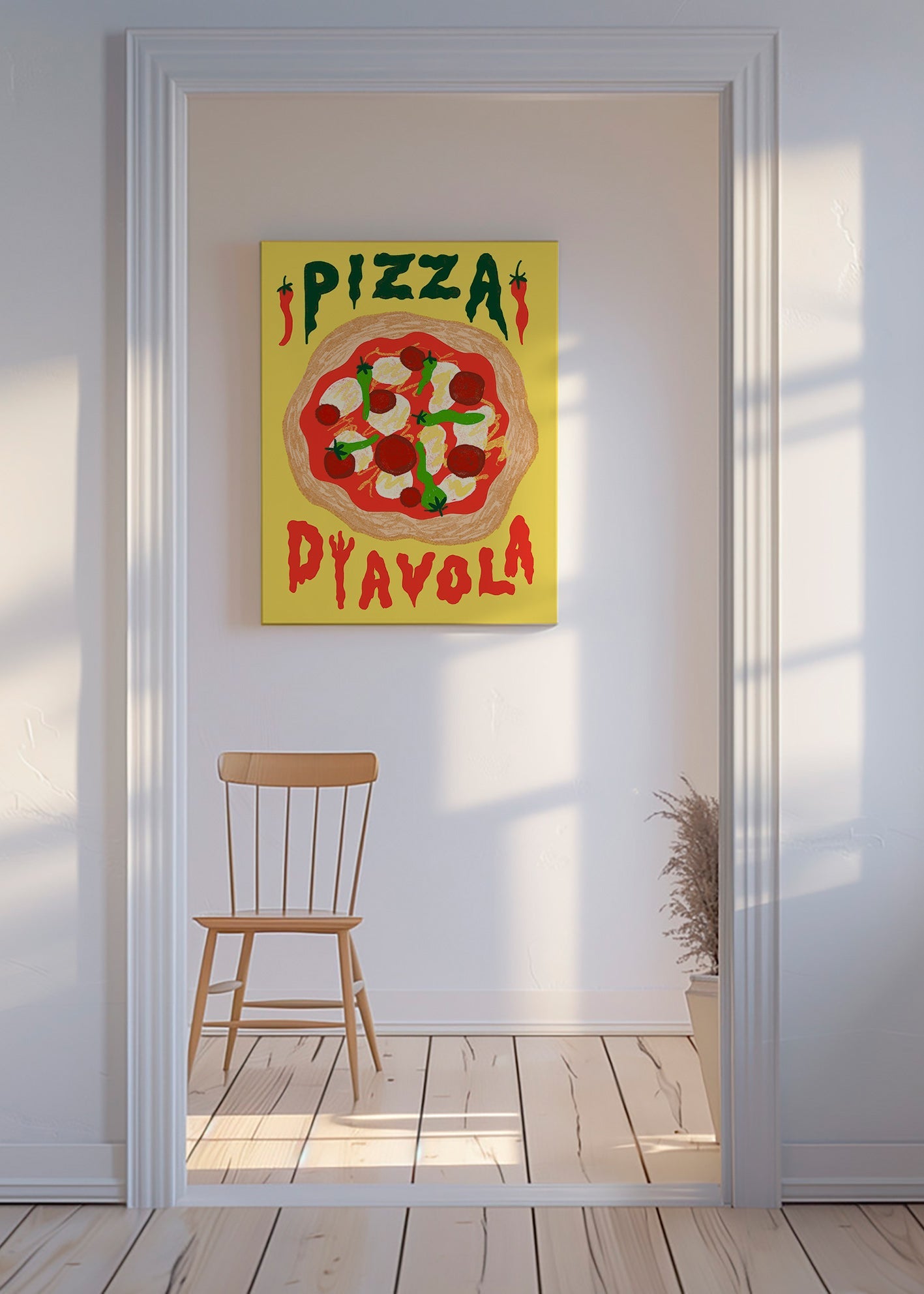 Kökskonst: Pizza Diavola illustration – Canvas
