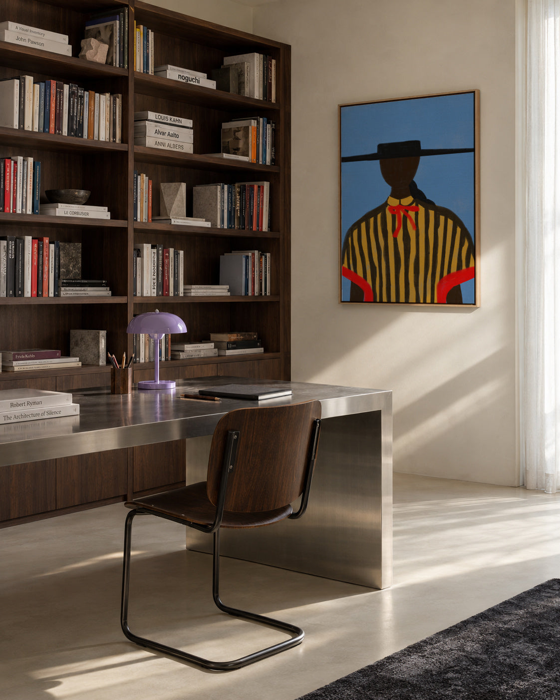 Bold Hat Woman and Stripes New Mexico Style - Framed canvas in an interior