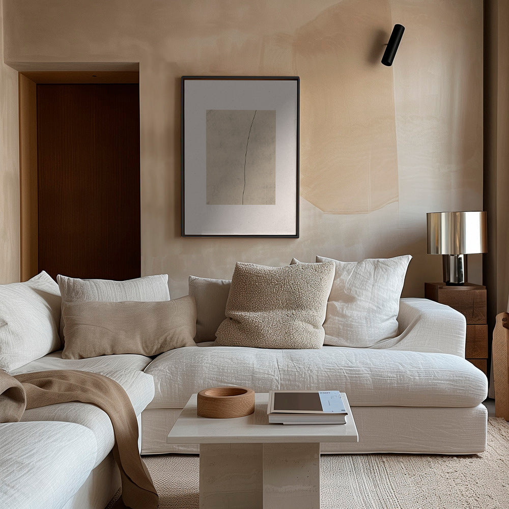 Cuadro minimalista con línea curva sobre textura beige – Canvas1