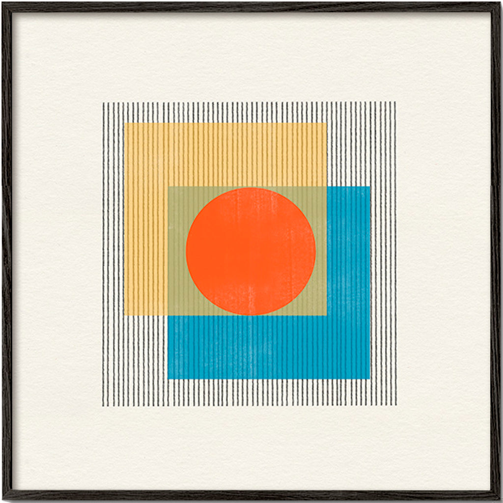 Geometrisk poster med central cirkel och överlappande rutor – Black Frame