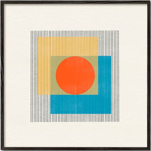 Geometrisk poster med central cirkel och överlappande rutor – Black Frame
