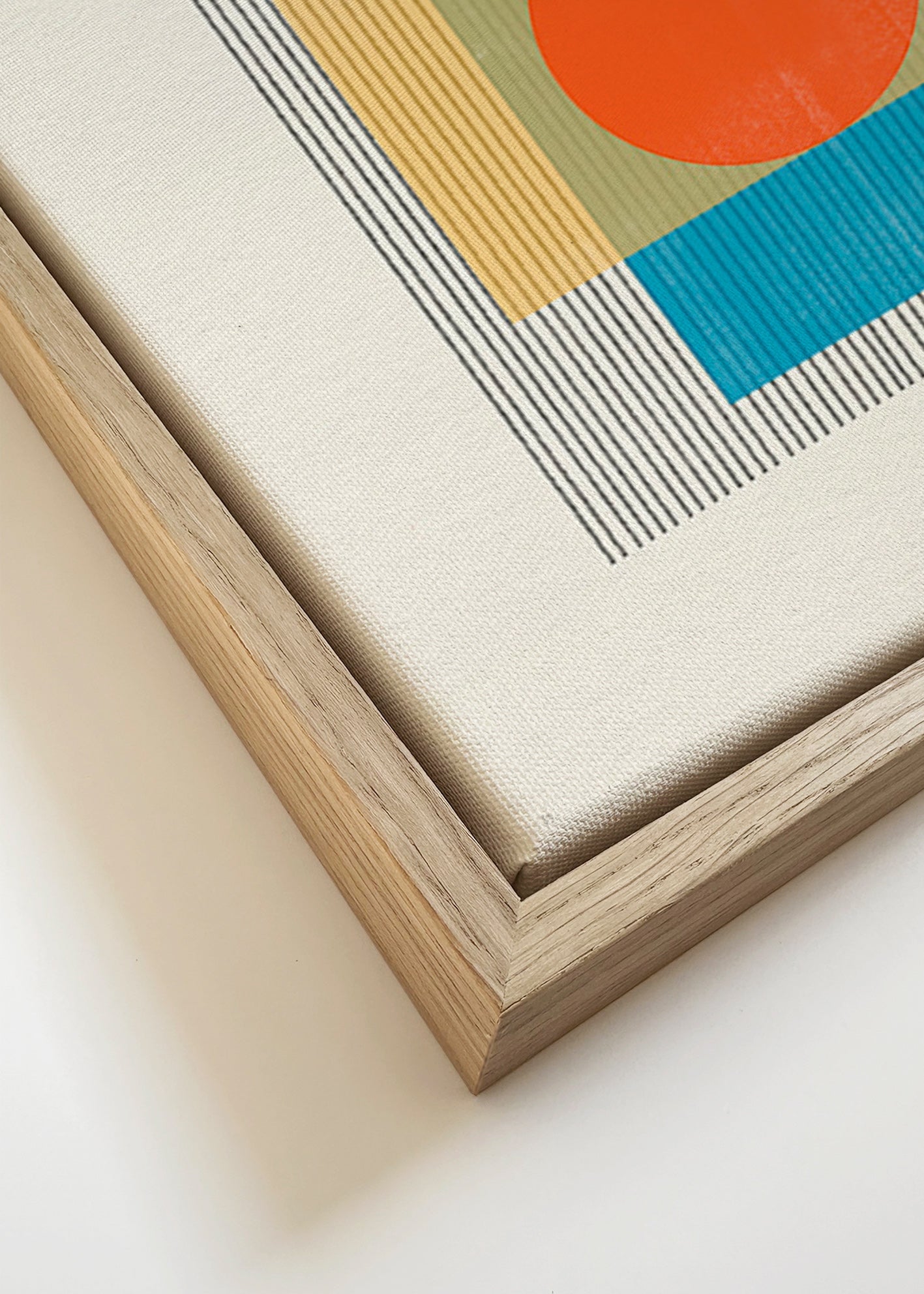 Geometrisk poster med central cirkel och överlappande rutor – Canvas detail