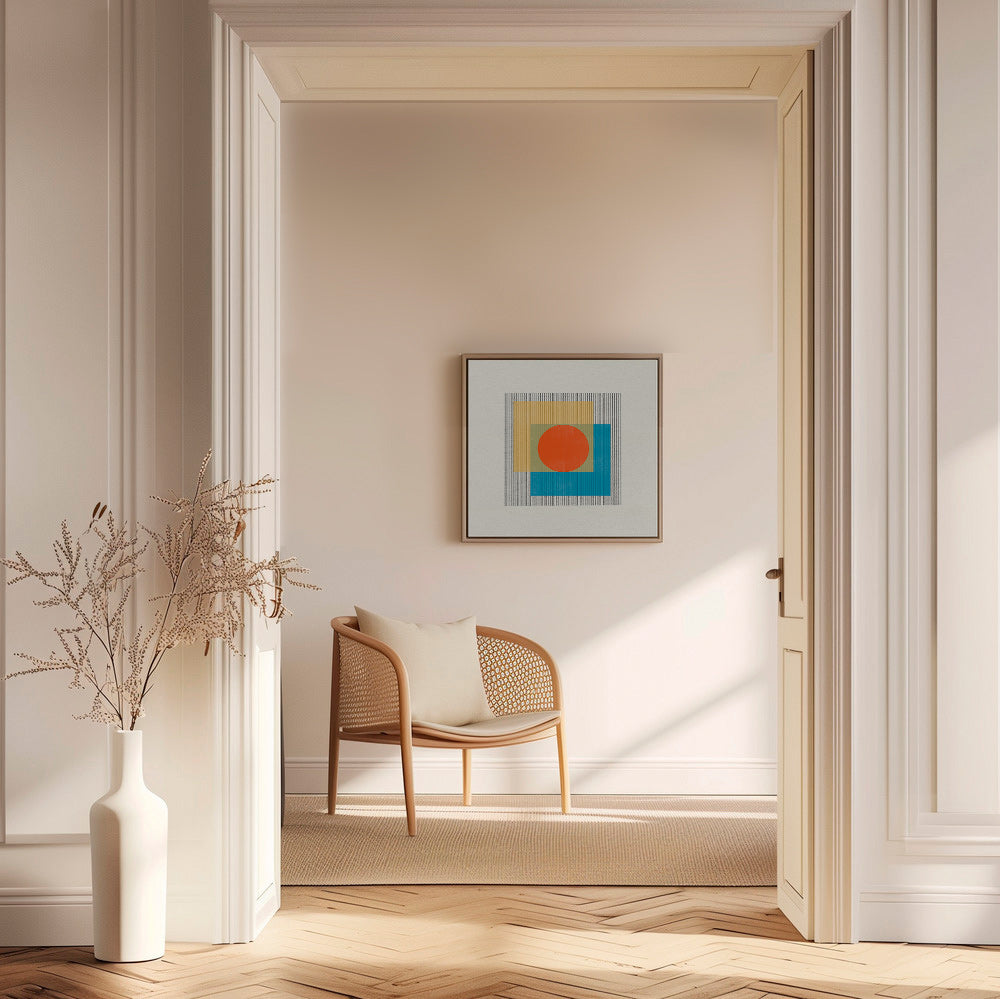 Geometrisk poster med central cirkel och överlappande rutor – Canvas2
