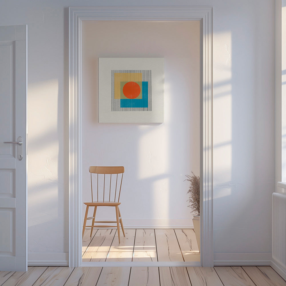 Geometrisk poster med central cirkel och överlappande rutor – Canvas