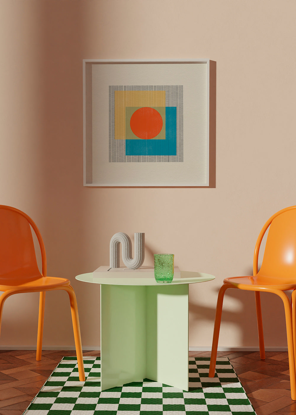 Geometrisk poster med central cirkel och överlappande rutor – Product3