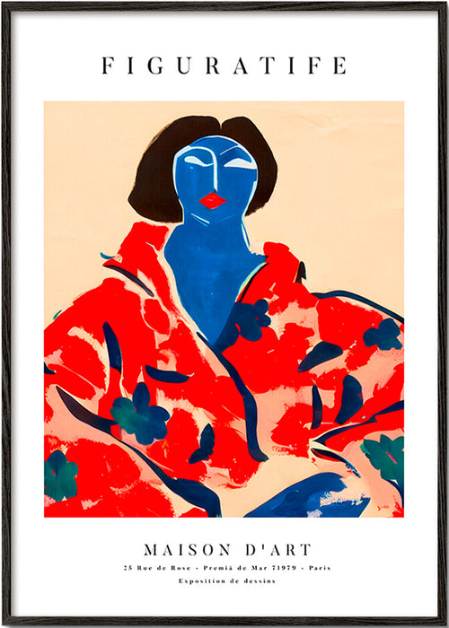 Illustration kvinna i rött kimono – Black Frame