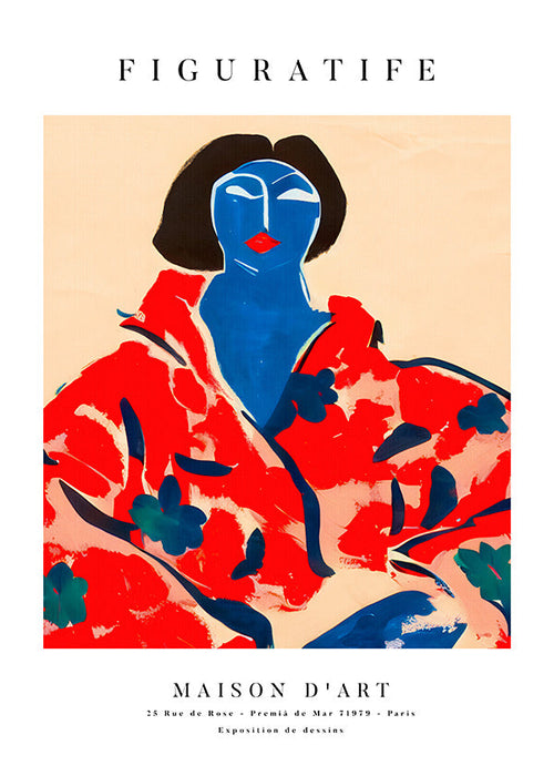 Illustration kvinna i rött kimono