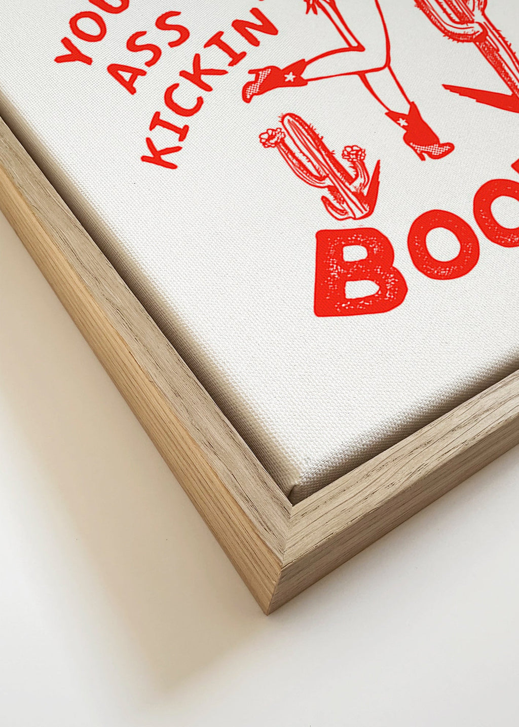 Cowgirl-illustration med humoristisk text – Canvas detail