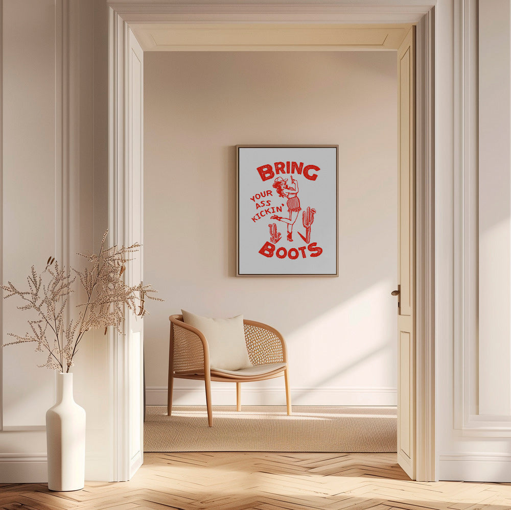 Cowgirl-illustration med humoristisk text – Canvas2