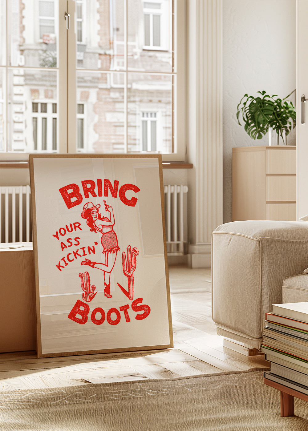Cowgirl-illustration med humoristisk text – Product1