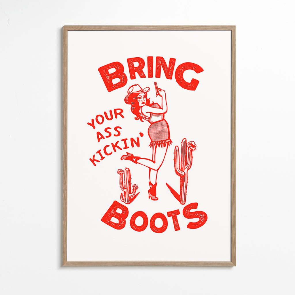 Cowgirl-illustration med humoristisk text – Oak Frame