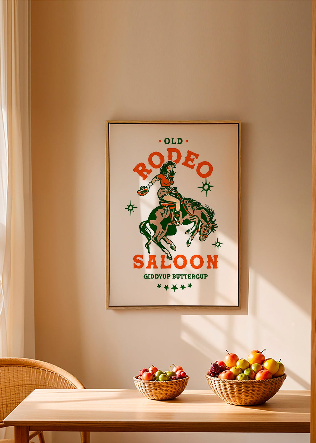 Vintage rodeoposter med illustrerad cowgirl – Canvas1