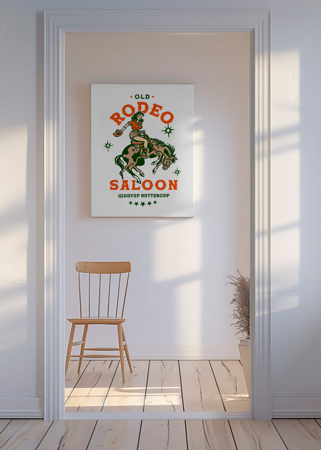 Vintage rodeoposter med illustrerad cowgirl – Canvas