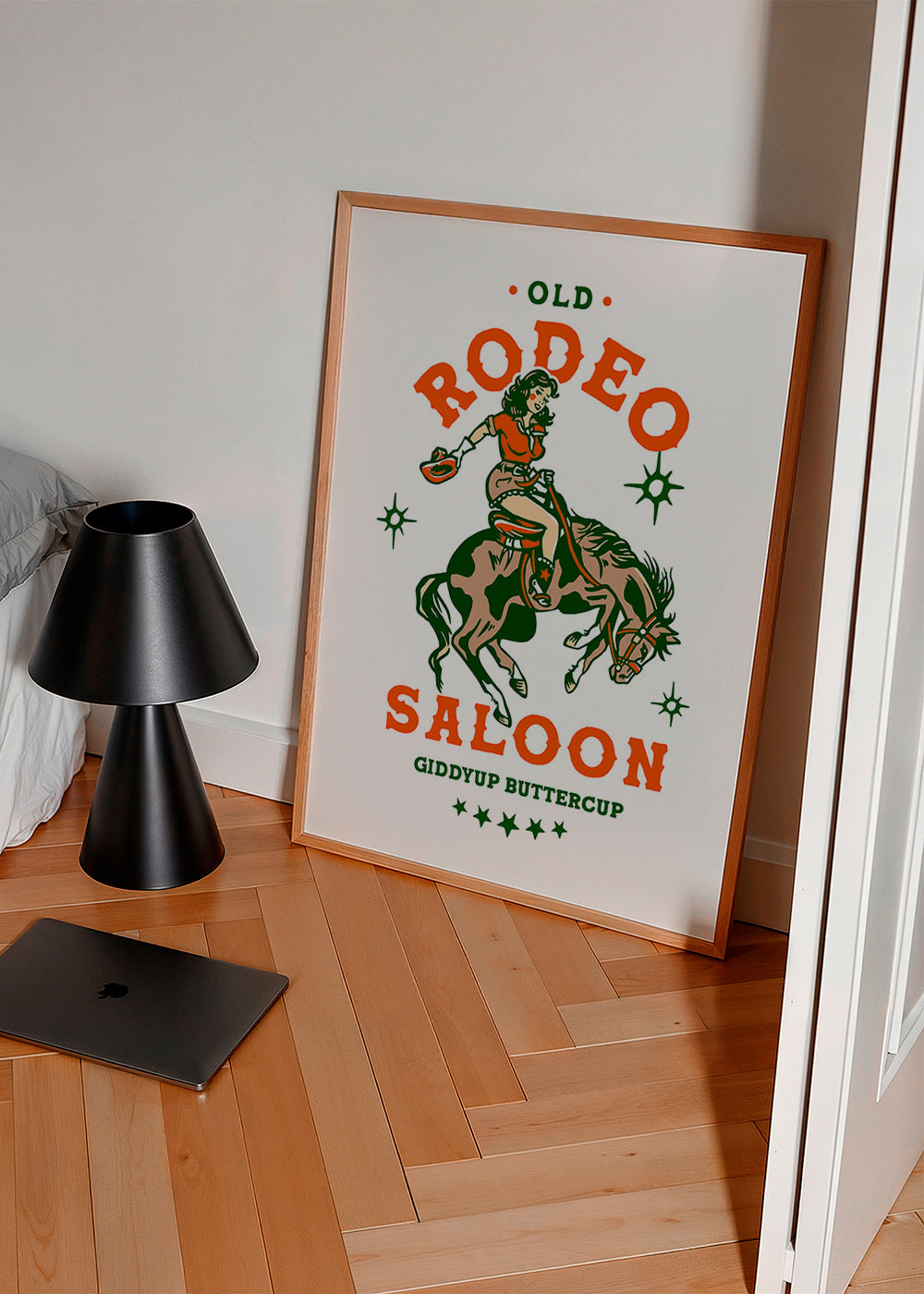 Vintage rodeoposter med illustrerad cowgirl – Product1