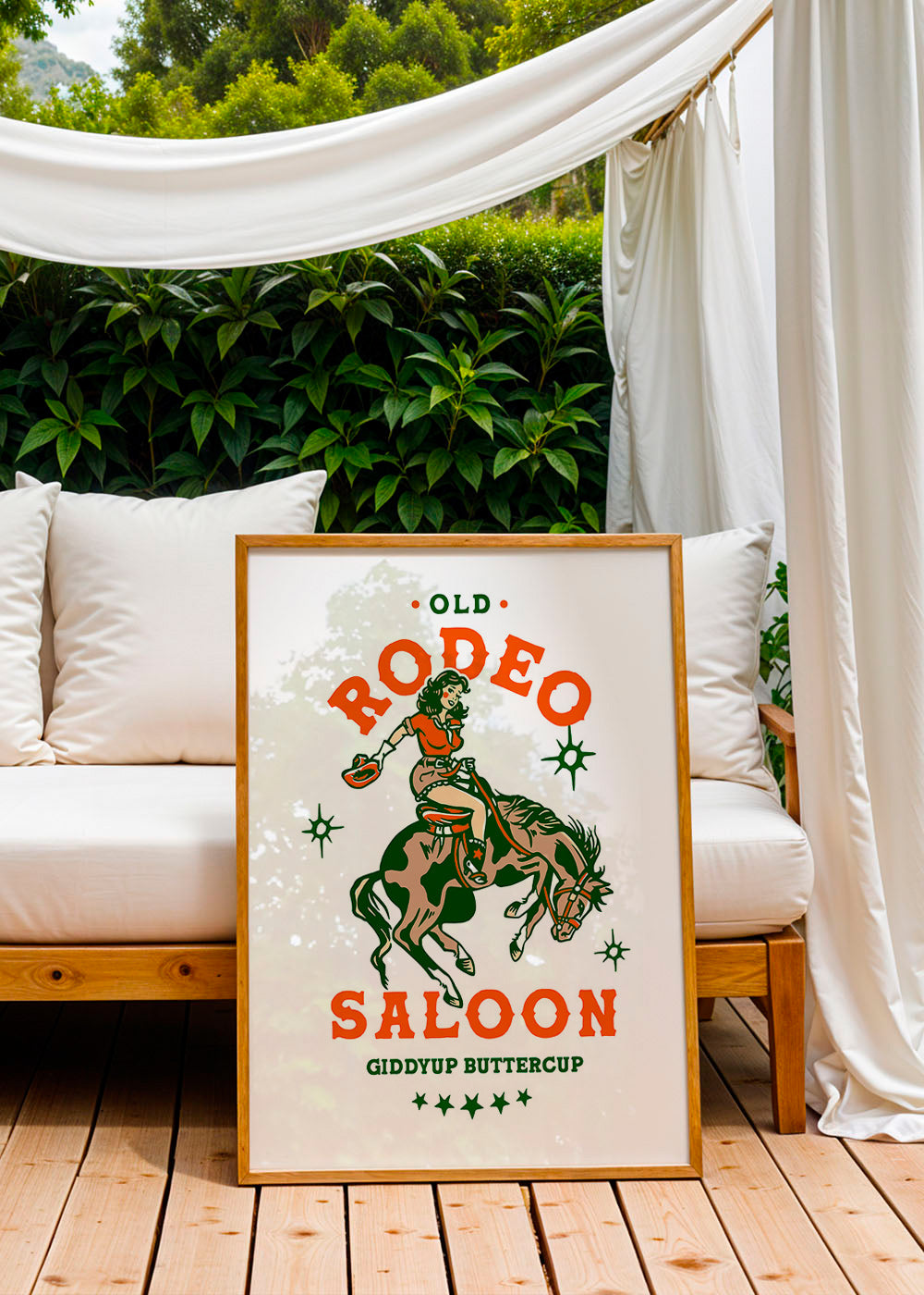 Vintage rodeoposter med illustrerad cowgirl – Product3