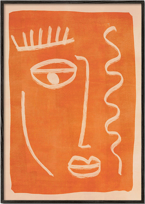 Abstrakt konst linjärt ansikte orange – Black Frame