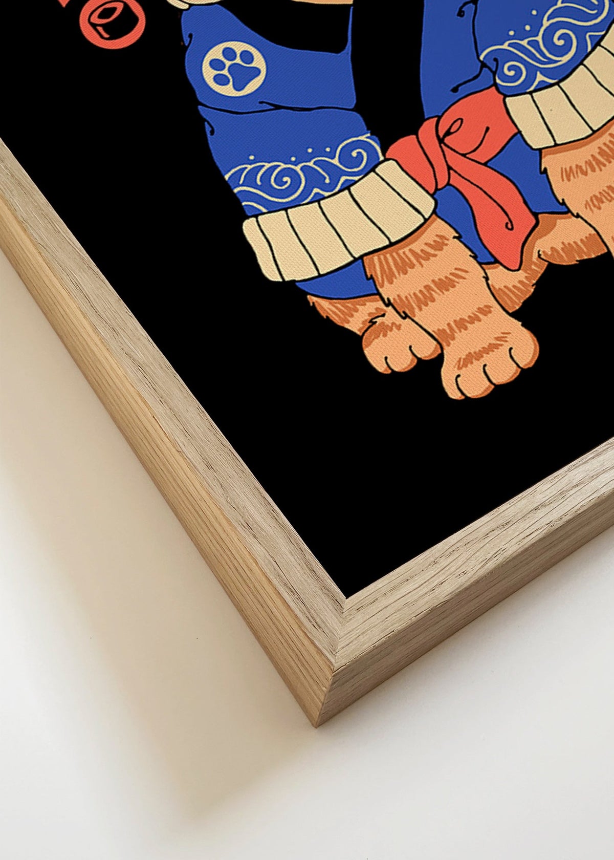 Konstverk: Japansk kattillustration med fisk – Canvas detail