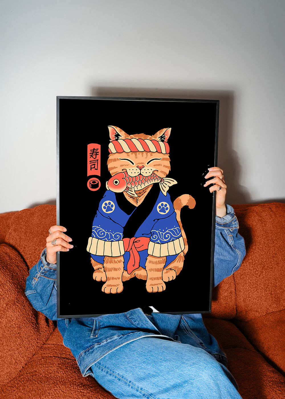 Konstverk: Japansk kattillustration med fisk – Product3