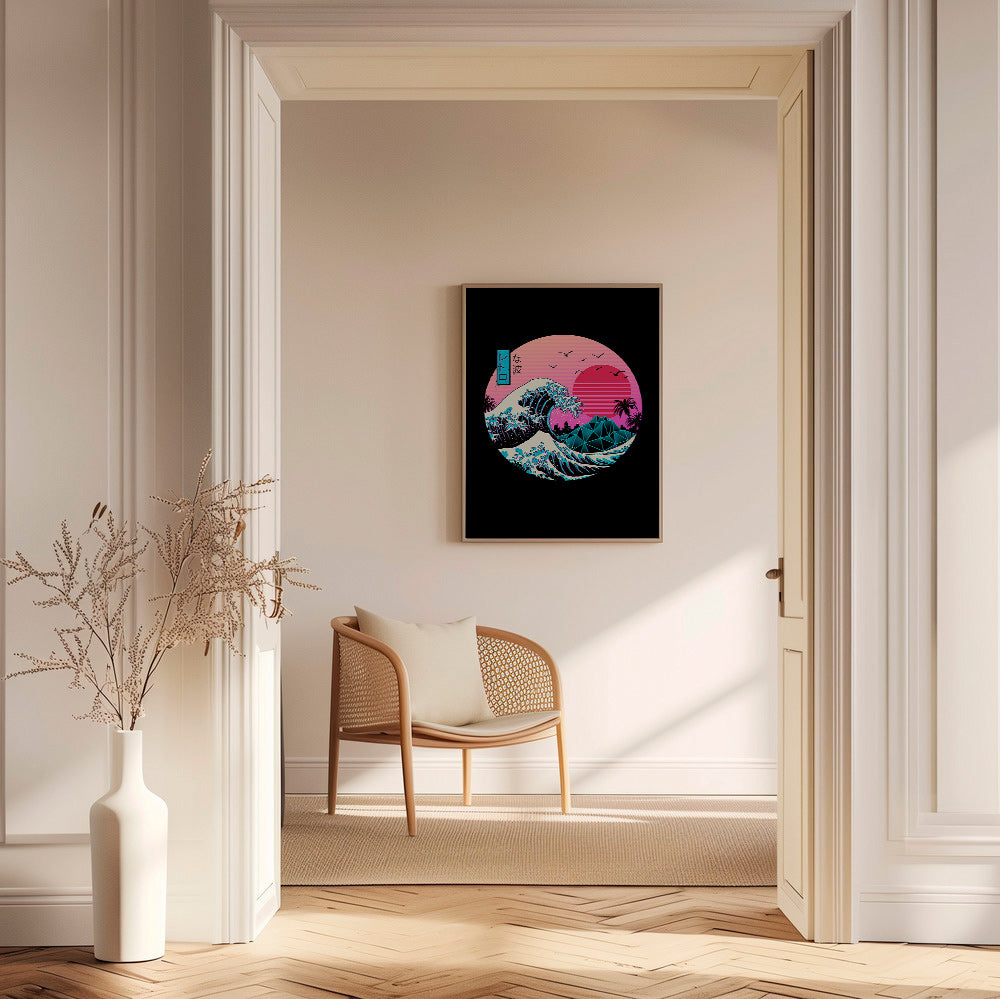 Retro vågillustration med rosa sol – Canvas1