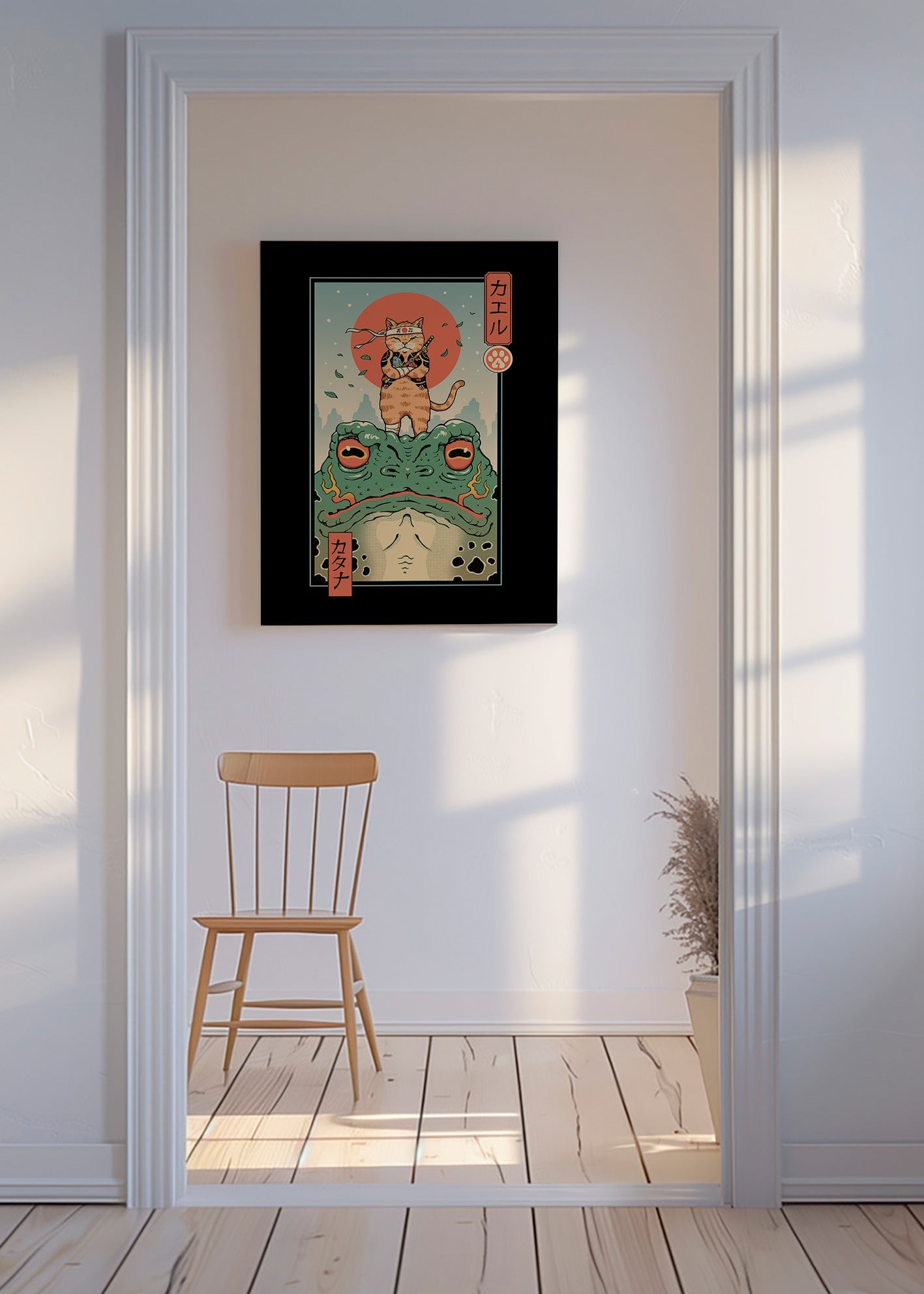 Konst samurai-katt på groda – Canvas