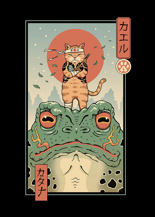 Konst samurai-katt på groda