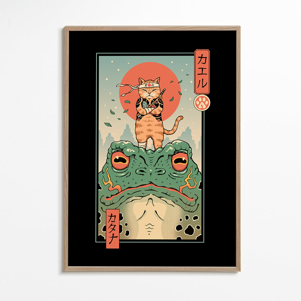 Konst samurai-katt på groda – Oak Frame