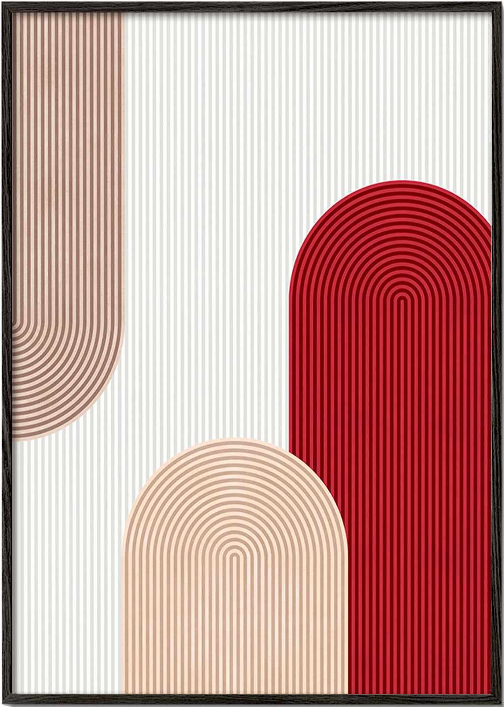 Geometrisk poster med röda och beige bågar – Black Frame