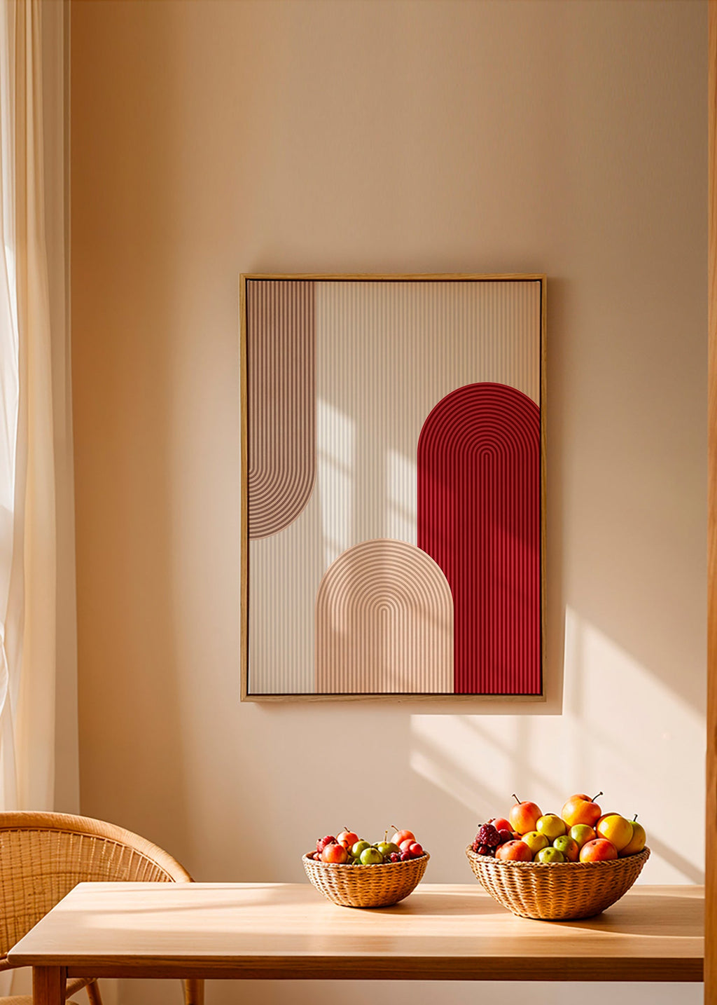 Geometrisk poster med röda och beige bågar – Canvas1