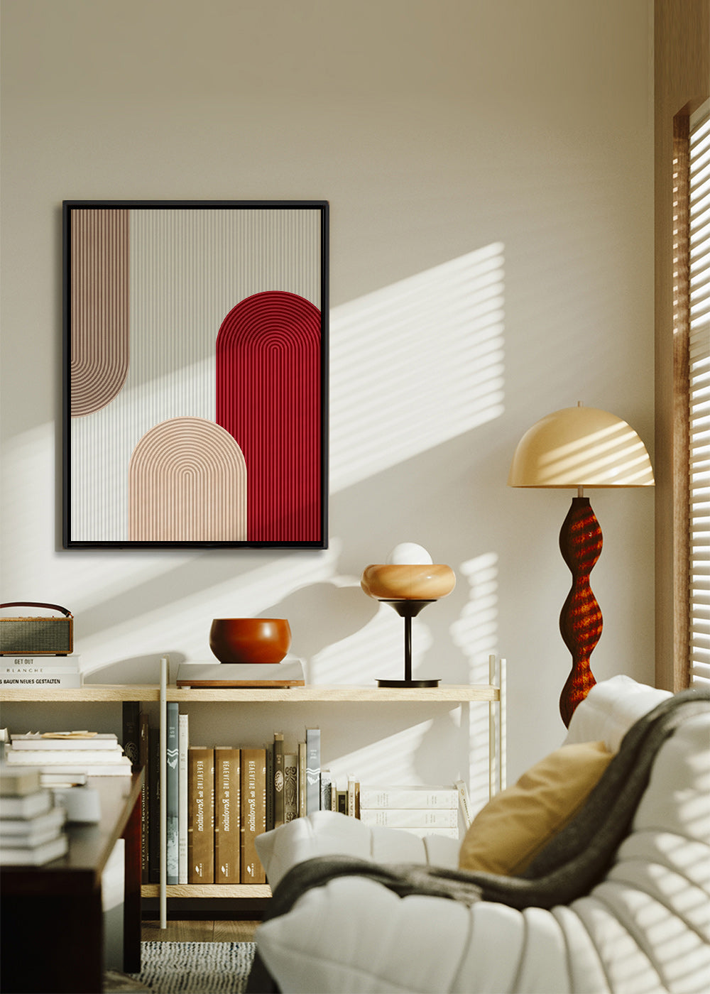 Geometrisk poster med röda och beige bågar – Canvas2